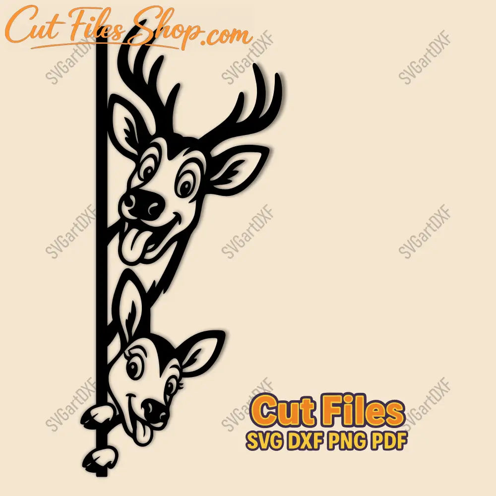 Funny peeking deer and doe SVG DXF for CNC and laser cutting