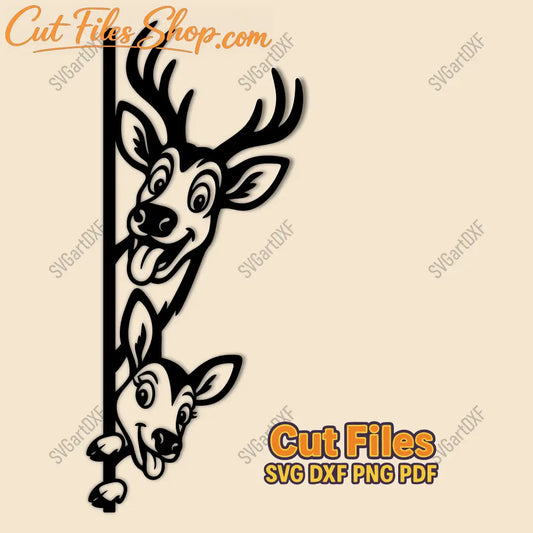 Funny peeking deer and doe SVG DXF for CNC and laser cutting