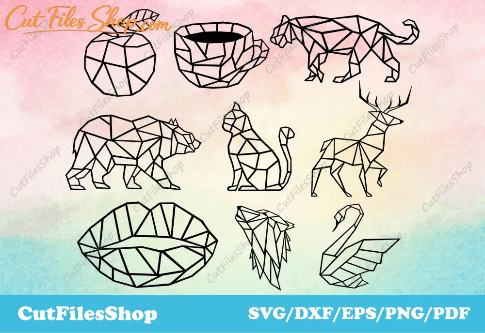 Geometric decor for cnc cutting, geometric animals dxf files, design for laser cutting
