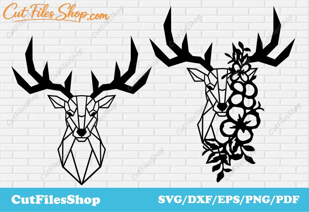 Geometric deer dxf for plasma cut, cnc designs, deer with flowers dxf for laser, deer svg for cricut, geometric decor dxf free download, deer scene dxf, deer art dxf, popular dxf files, beautiful dxf files