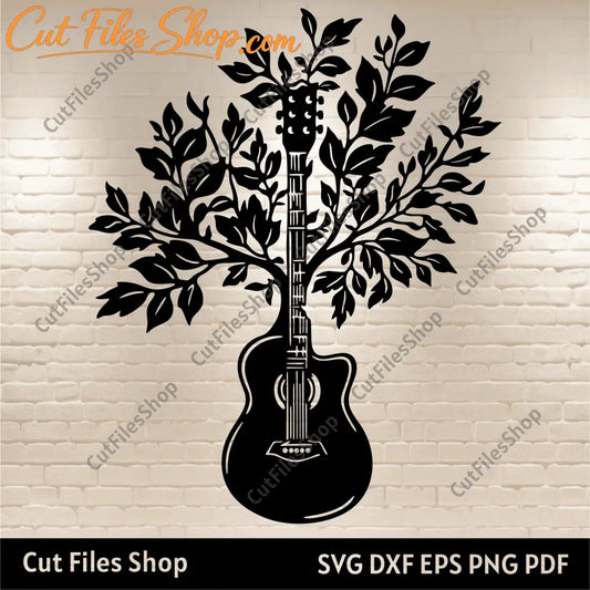 Guitar Tree Svg, Guitar cut files for Cricut, Guitar dxf for Laser cut, T-shirt design, Svg files for Cnc router, tree art dxf, music instrument svg, music svg, dxf files for cnc router, the best dxf files, cricut design space svg, dxf silhouette studio