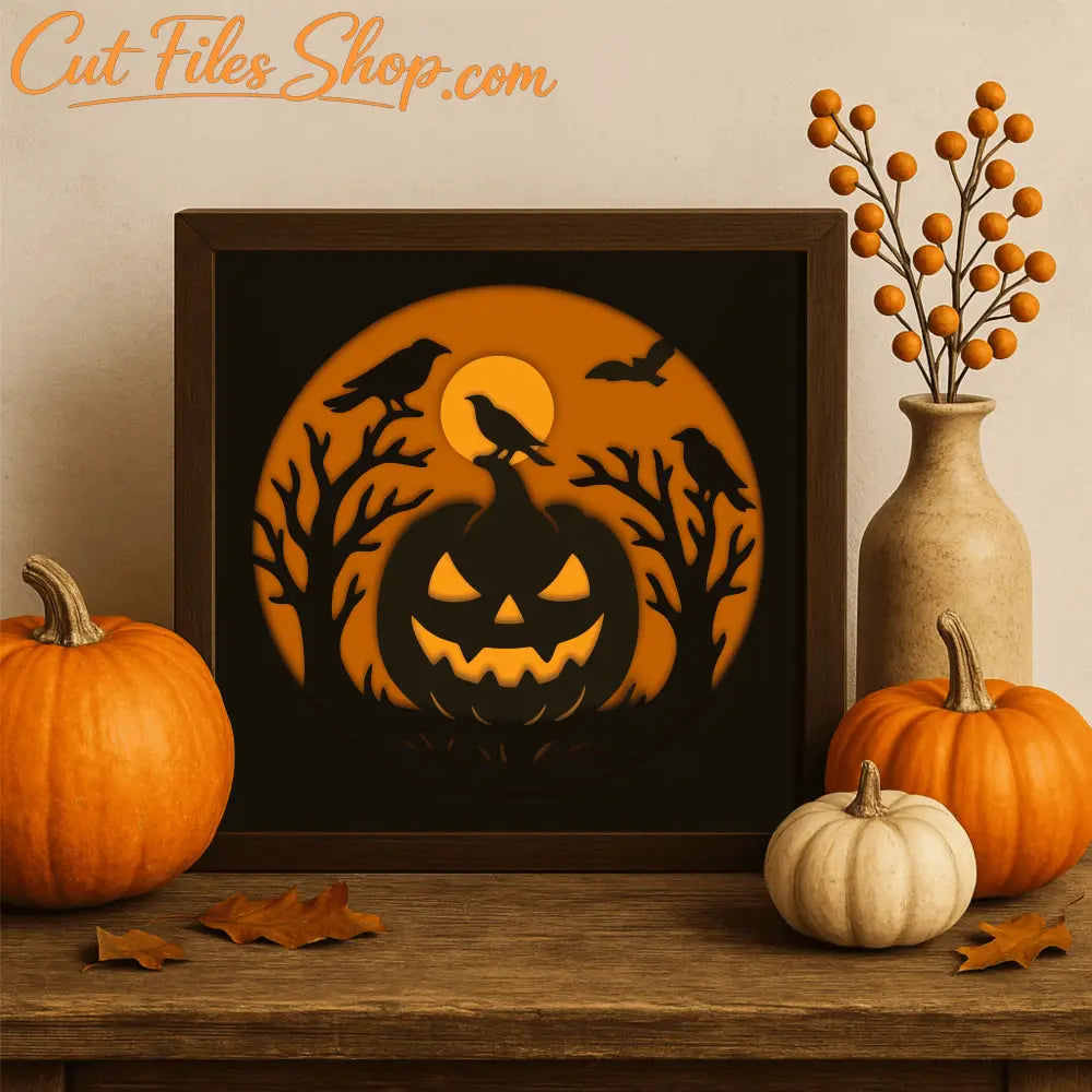 Haunted house and witch multilayer shadow box design for Cricut