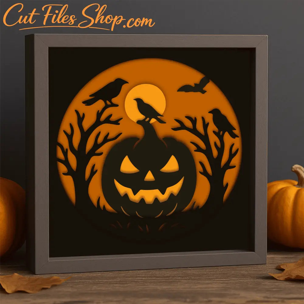 Jack-o’-lantern Halloween shadow box layered SVG DXF PDF EPS