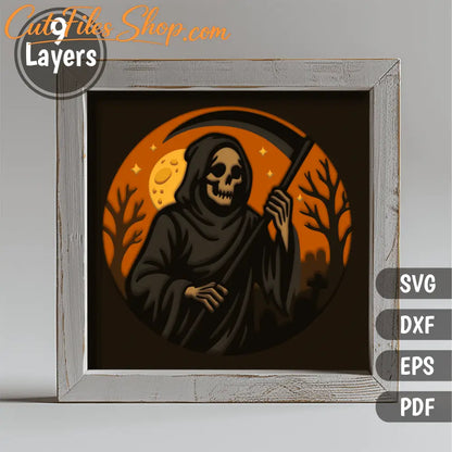 Graveyard night scene 3D shadow box with skeleton and moon