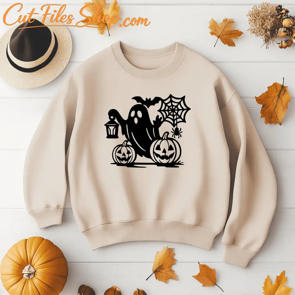 Ghost with lantern and spider web DXF file, Sublimation Tshirt svg
