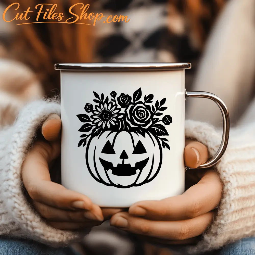 Floral pumpkin vector EPS for rustic Halloween crafts and décor