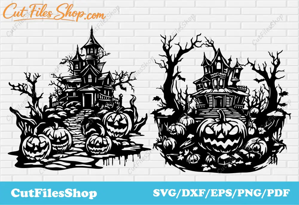 Halloween haunted castle svg, Spooky Haunted House Svg, Halloween for Cricut, Halloween Sublimation, Stencils Halloween dxf, Halloween party svg, scary pumpkins svg, halloween castle stencils dxf, halloween dxf for laser, Halloween cutting files, Halloween clipart