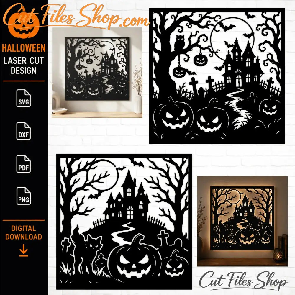 Halloween Haunted House Wall Art SVG DXF | Laser Cut Files for CNC Plasma Glowforge & Cricut | Spooky Metal Wall Decor