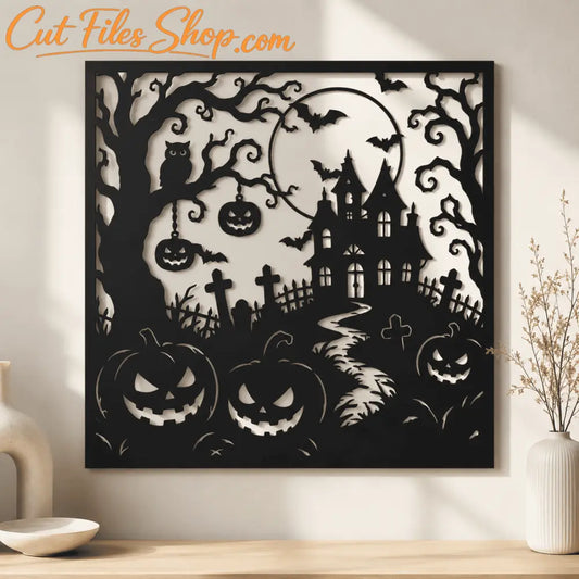 Halloween Haunted House Wall Art SVG DXF | Laser Cut Files for CNC Plasma Glowforge & Cricut | Spooky Metal Wall Decor