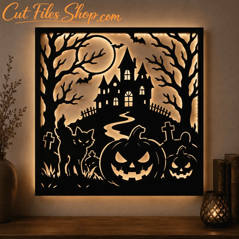 Halloween Haunted House Wall Art SVG DXF | Laser Cut Files for CNC Plasma Glowforge & Cricut | Spooky Metal Wall Decor