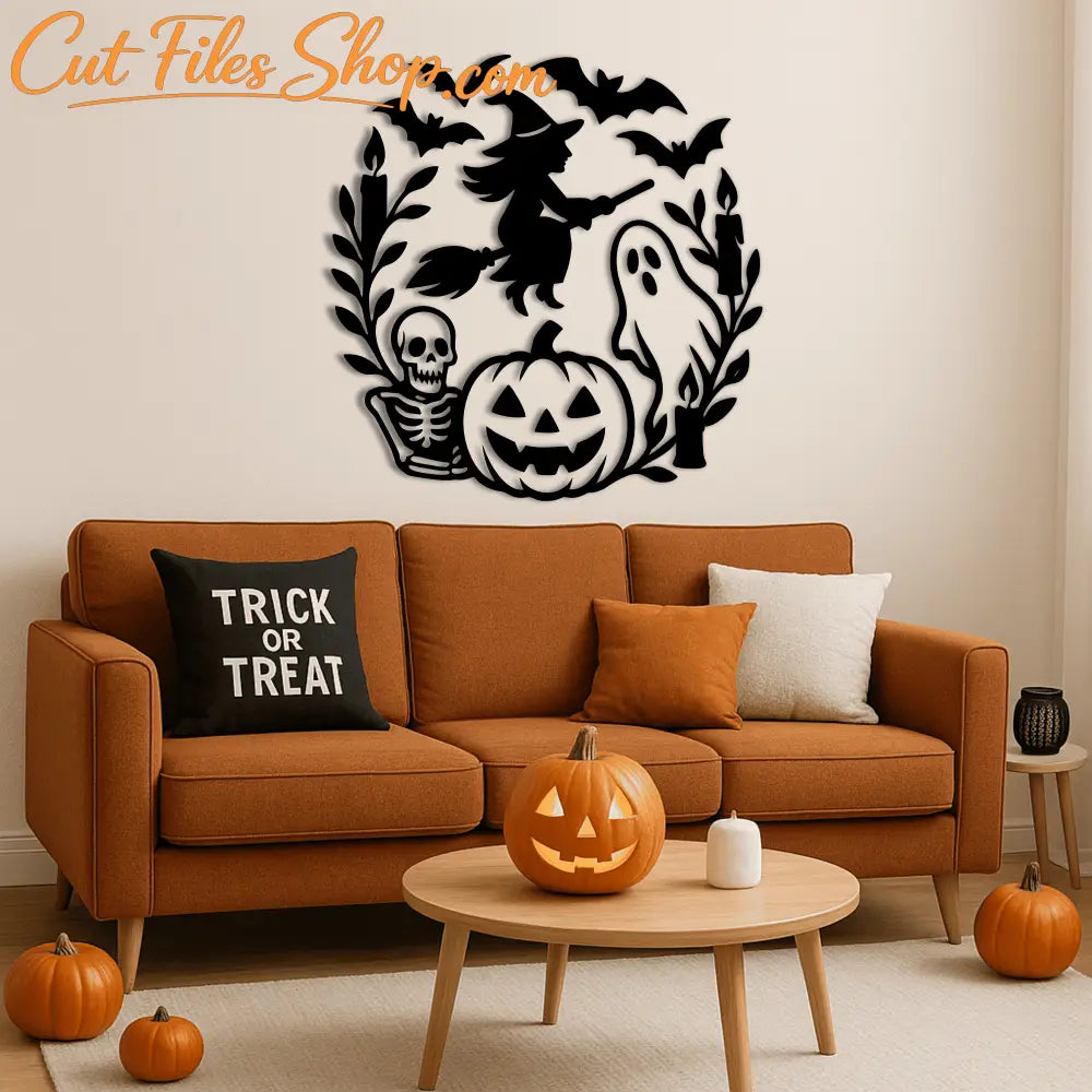 Flying witch vector EPS for spooky Halloween wall art