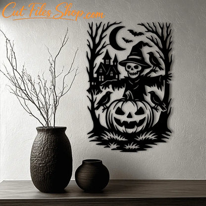 Scarecrow with jack-o’-lantern SVG template for CNC cutting