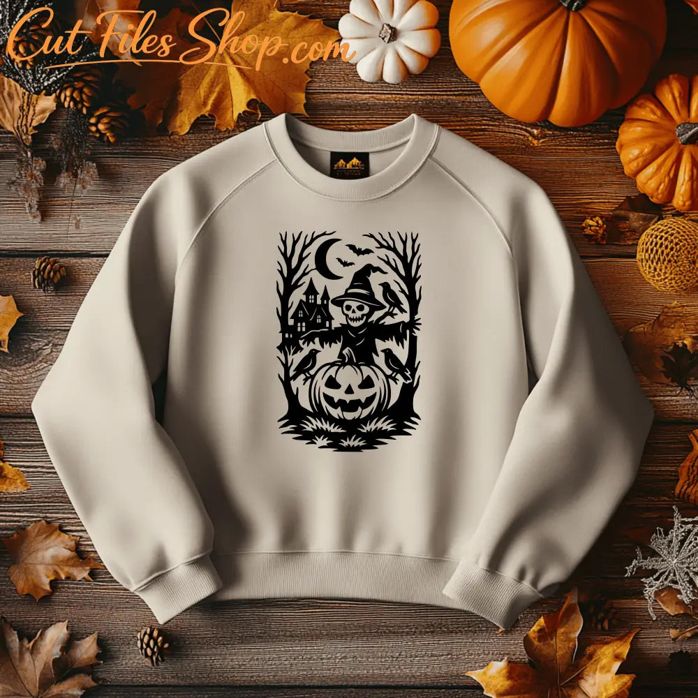Halloween vector EPS with bats, crows, and spooky trees