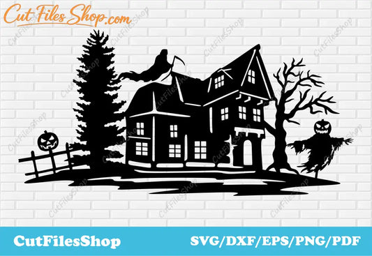 Halloween scene dxf, Fall dxf svg, Halloween decor dxf, scary house svg, Halloween, Halloween scene dxf for decor making, laser cut files, Svg for cricut, T-shirt designs, DXF For CNC, Halloween for cricut, Cut files shop, cricut designs svg, dxf router files, svg dxf for halloween