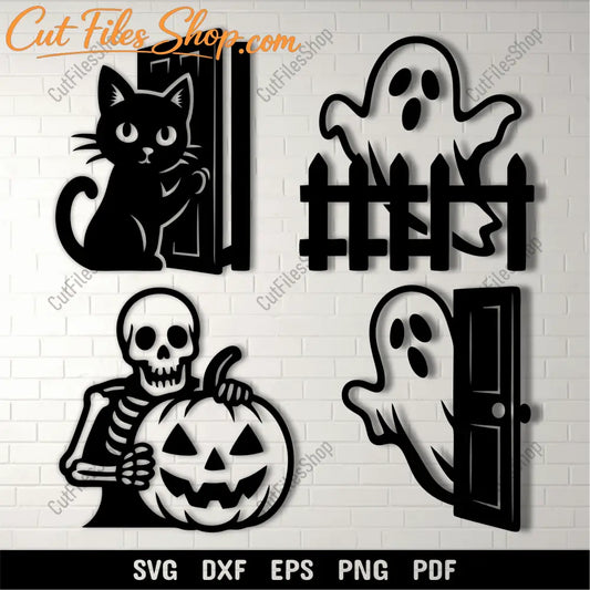 Halloween scenes SVG bundle with ghosts skeleton and black cat