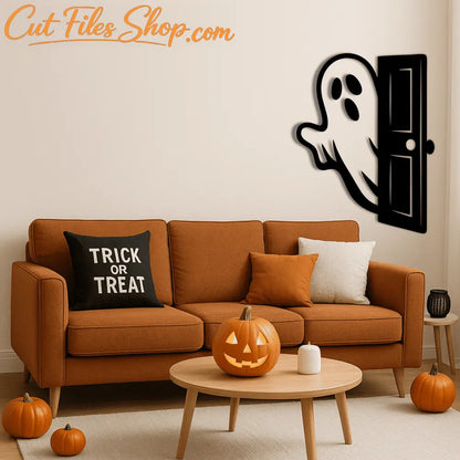 Ghost behind fence SVG template for rustic Halloween signs
