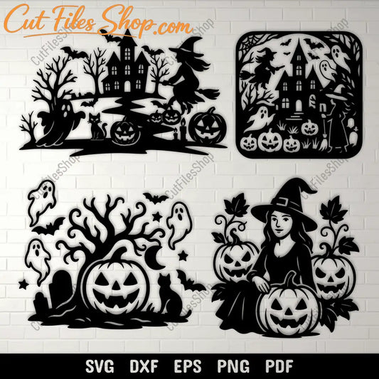 Halloween SVG DXF bundle with witch and haunted house for Cricut