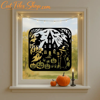 Spooky Halloween tree and cat vector for seasonal crafts