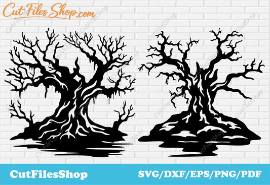 Halloween trees cut files, cnc cutting files for laser, svg for cricut, scary trees svg, halloween svg design, halloween party png, halloween card svg, scary halloween png, svg cut files, free halloween design, free svg halloween, cut files