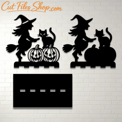 Halloween Witch Cat Pumpkin Statue – Layered SVG DXF Files for Laser Cutting - Digital Artwork