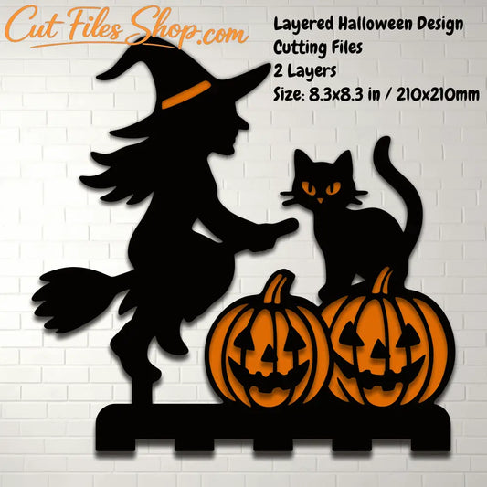 Halloween Witch Cat Pumpkin Statue – Layered SVG DXF Files for Laser Cutting - Digital Artwork