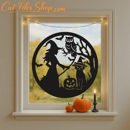 Spooky witch flying on broom DXF for Cricut and Silhouette