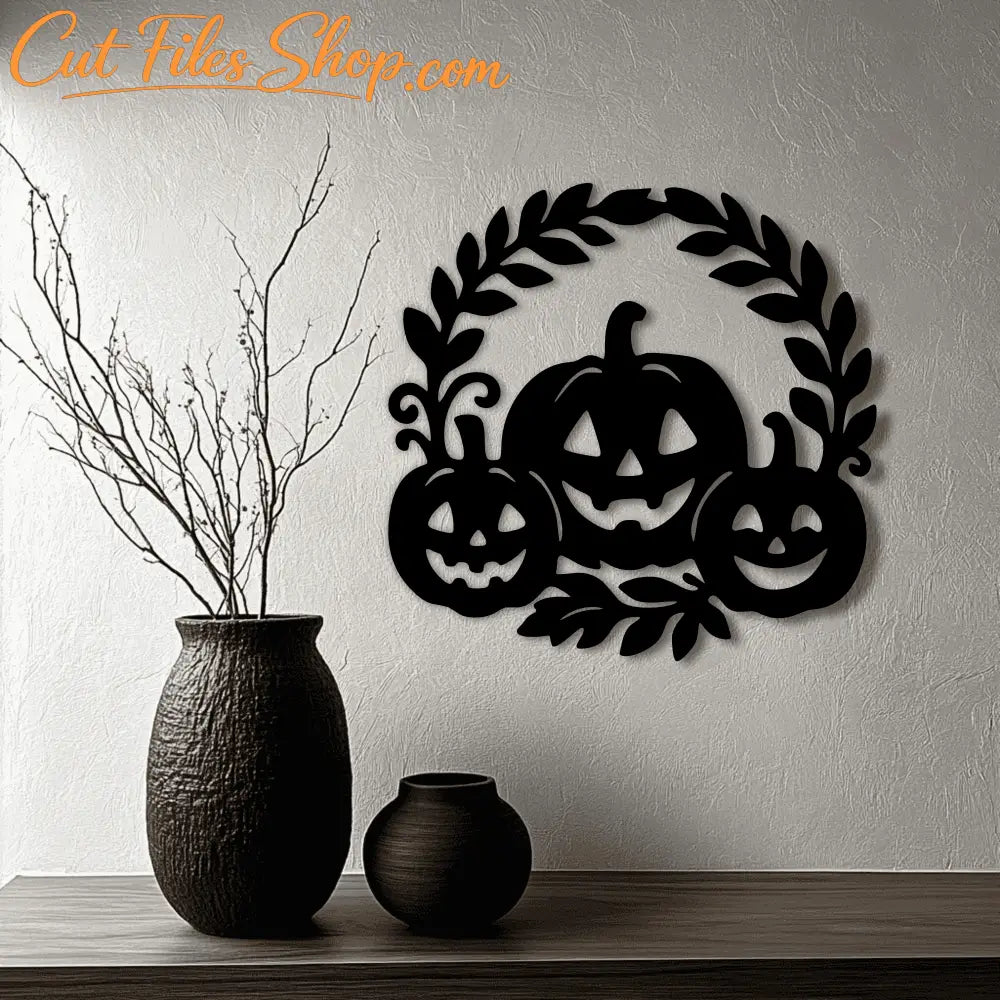 Jack-o’-lantern wreath vector EPS for rustic Halloween décor