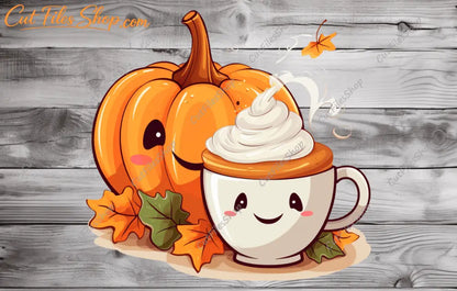 Halloween shopper png design, happy pumpkin with coffee png, halloween coffee cup, sublimation png, halloween for t shirt, jpeg halloween