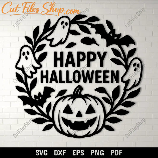 Happy Halloween SVG cutting file with ghosts bats and pumpkin