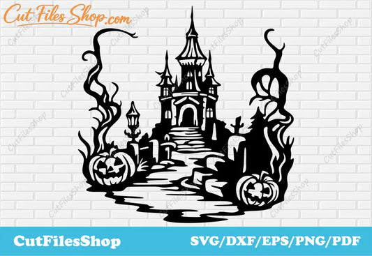 Haunted house dxf cutting files, retro Halloween scene svg, Halloween cut files for Cricut, Dxf for Halloween decor, Fantasy svg, hallooween for laser, halloween pumpkins svg, halloween decor 