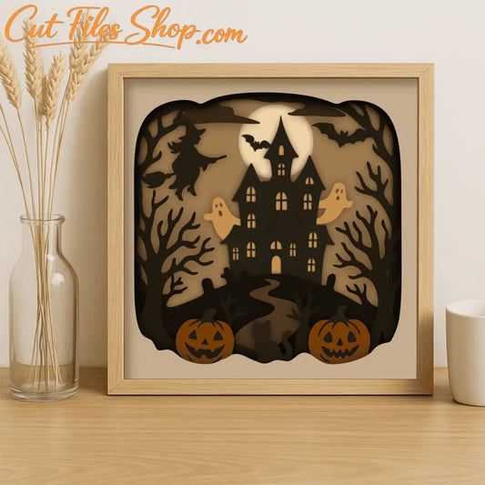 Haunted house Halloween 3D shadow box SVG DXF PDF EPS layered design