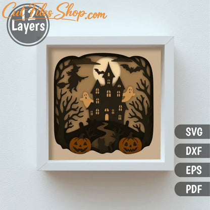 Witch, ghosts, and pumpkins 3D shadow box for Glowforge and laser