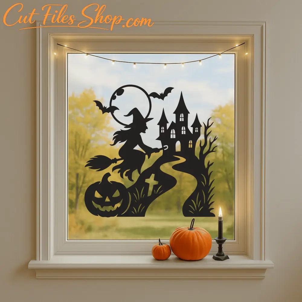 aunted house SVG template with pumpkins for CNC plasma cutters