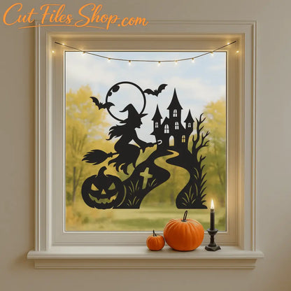 aunted house SVG template with pumpkins for CNC plasma cutters