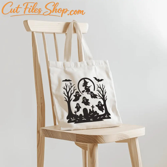 Witch flying with broom and pumpkins SVG for Silhouette crafts