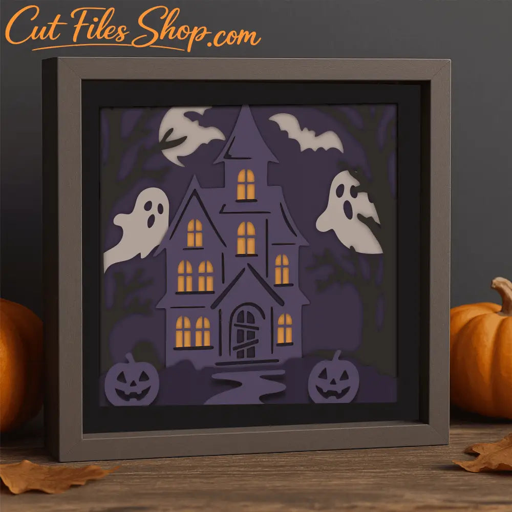 Spooky house 3D light box template for Glowforge and laser cutting