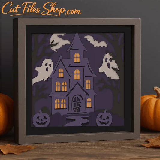 Spooky house 3D light box template for Glowforge and laser cutting