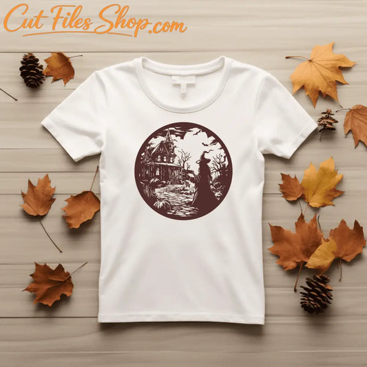 Haunted House With Witch Svg, Cricut cut files, Sublimation T-shirt design, Glowforge cut files, Halloween Laser engraving, Halloween Gift DIY