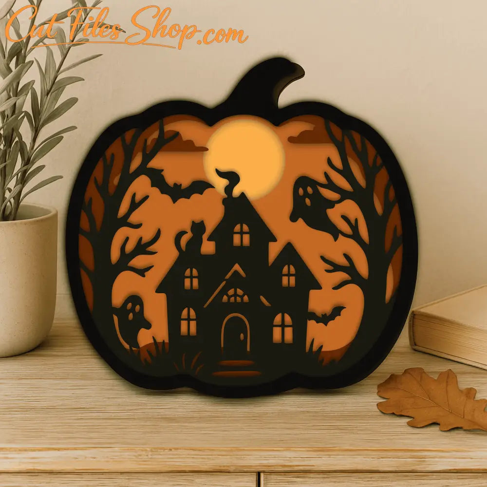 Pumpkin shaped Halloween shadow box SVG DXF EPS PDF for laser cutting