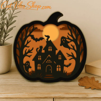 Pumpkin shaped Halloween shadow box SVG DXF EPS PDF for laser cutting