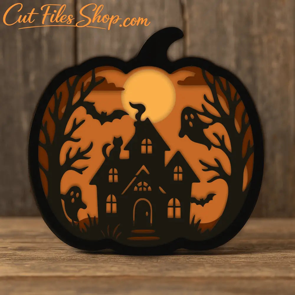 Ghosts and bats Halloween light box layered template for Glowforge