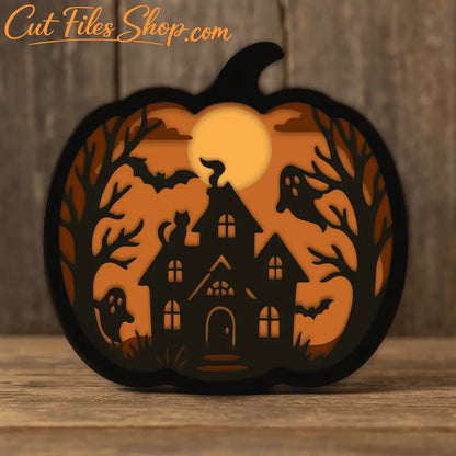 Ghosts and bats Halloween light box layered template for Glowforge