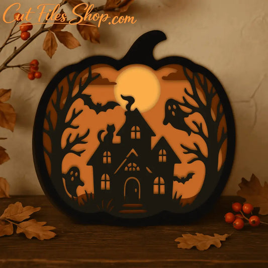 Halloween haunted house inside pumpkin cutting file for Cricut