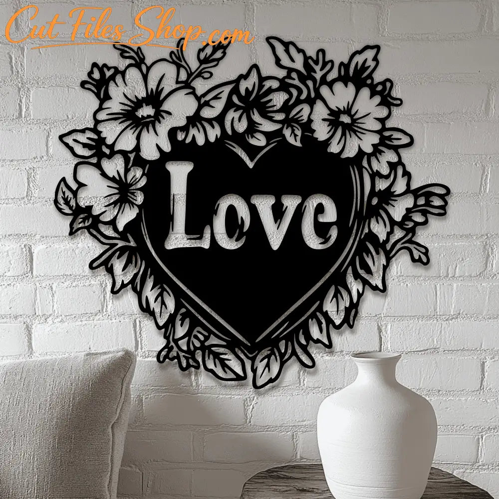 Love and Flower SVG, Cricut Cutting Files, Sublimation Valentine Design, Heart DXF for CNC
