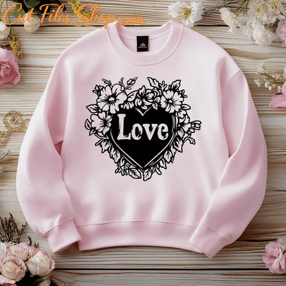 Wedding Flower and Heart SVG, CNC DXF for Laser Cut, Cricut Valentine Design, Sublimation Files