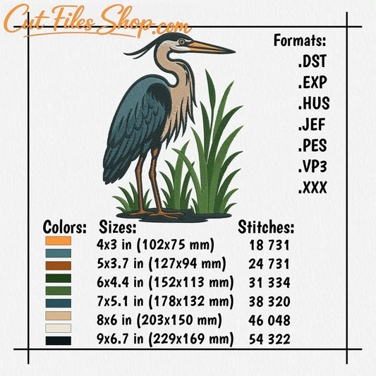 Heron silhouette embroidery file for jackets