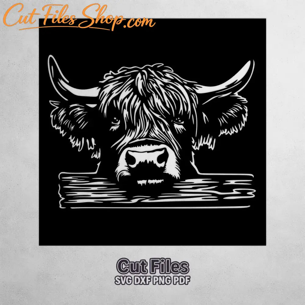 Highland cow SVG DXF laser cut design for garden fence, farm gate and decorative metal panel.