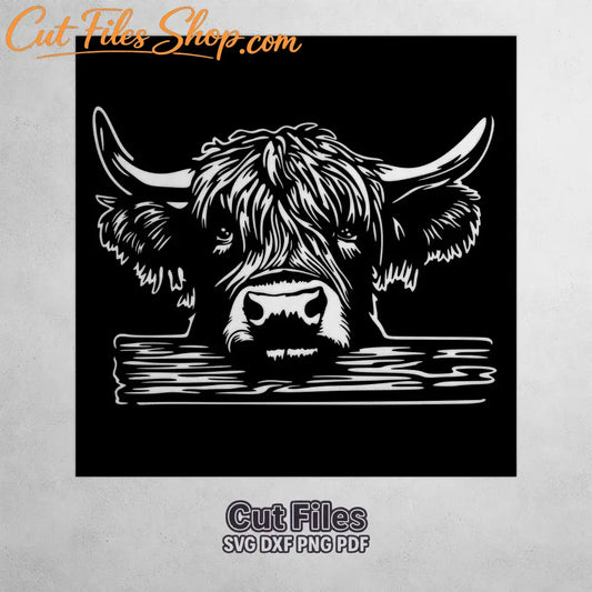 Highland cow SVG DXF laser cut design for garden fence, farm gate and decorative metal panel.