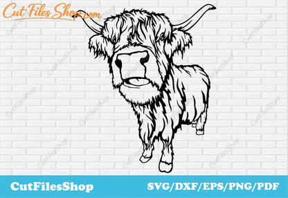 Highland Cow svg, Bull svg file, farm animal dxf files, svg file download, Laser cutting files, animals silhouette, animals face svg, dxf cut file, cow svg, cow dxf