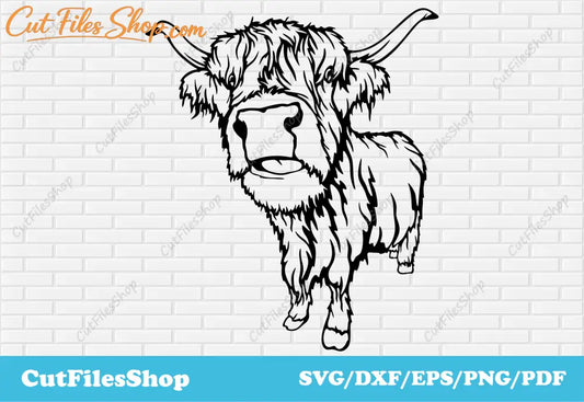 Highland Cow svg, Bull svg file, farm animal dxf files, svg file download, Laser cutting files, animals silhouette, animals face svg, dxf cut file, cow svg, cow dxf